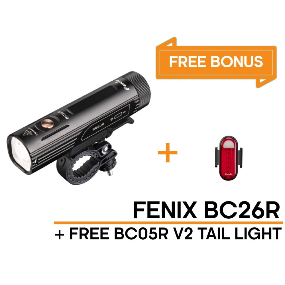 Fenix BC26R Rechargeable 1600 Lumen Bike Light + FREE BC05R V2.0 Tail Light