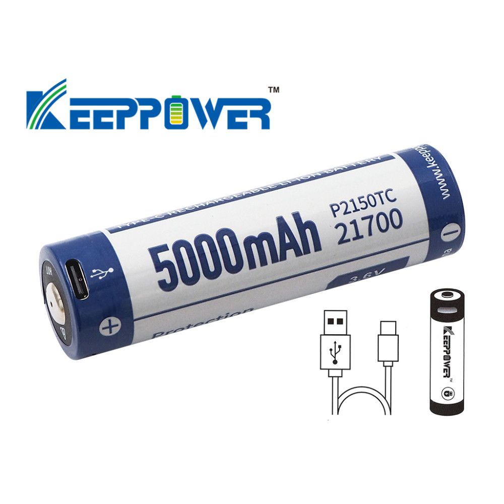 KeepPower 21700 5000mAh Type-C Rechargeable Protected Li-ion Battery - P2150TC