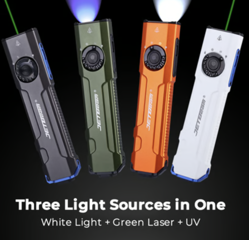 JETBeam E26-UV KUNAI Rechargeable 2000 Lumen Pocket Torch with 365nm UV and 5mW Green Laser