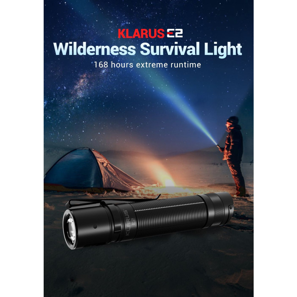 Klarus E2 Rechargeable Deep Carry 1600 Lumen Pocket Torch (190 Metres)