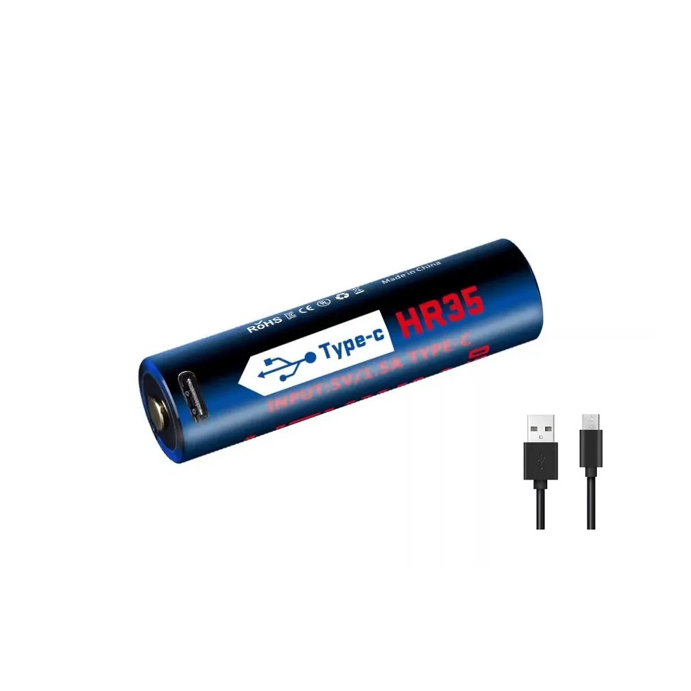 JETBeam HR35 18650 3500mAh 3.7V Protected Lithium Ion (Li-ion) Button Top Battery with Built-in USB-C Charging Port