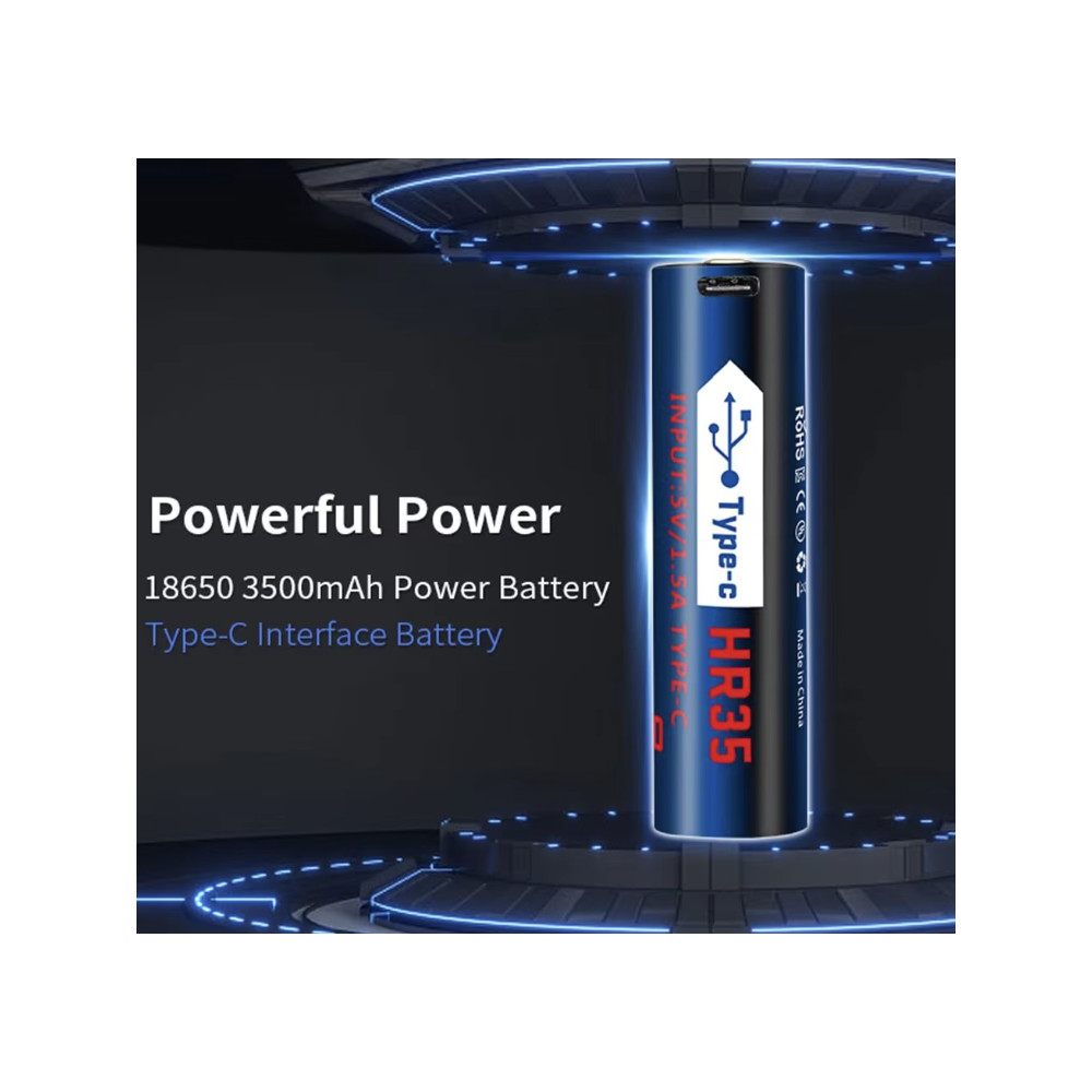 JETBeam 18650 Type-C Rechargeable 3500mAh Li-ion Battery, Protected - HR35