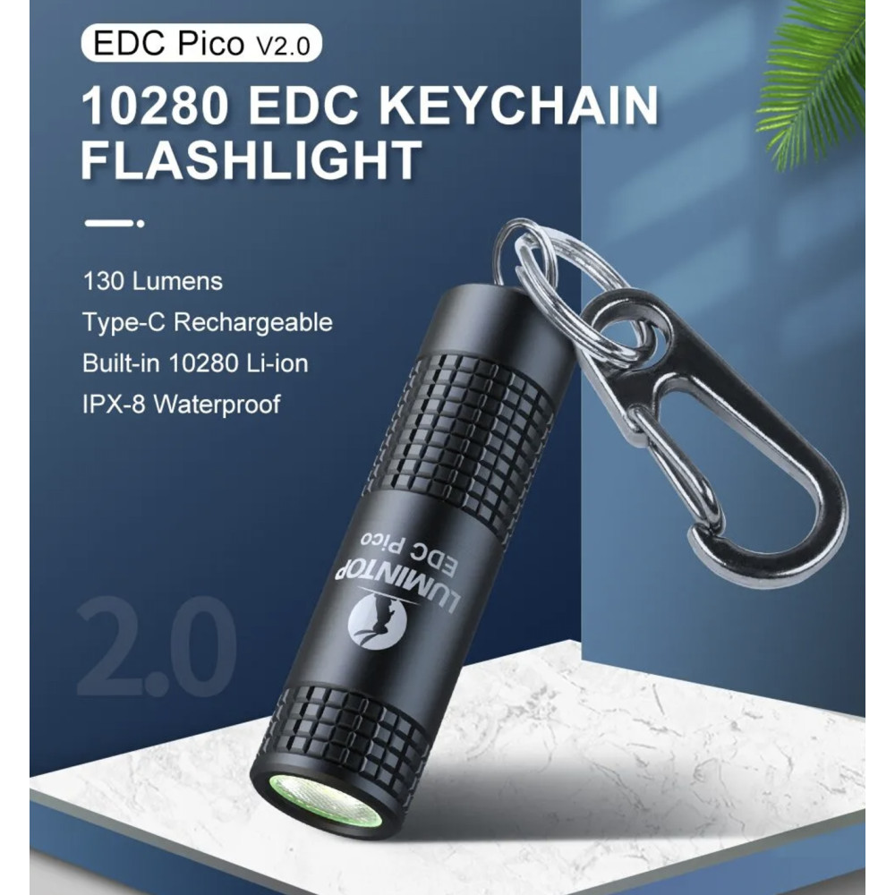 Lumintop EDC Pico V2.0 Rechargeable 130 Lumen Keyring Light - 40 Metres