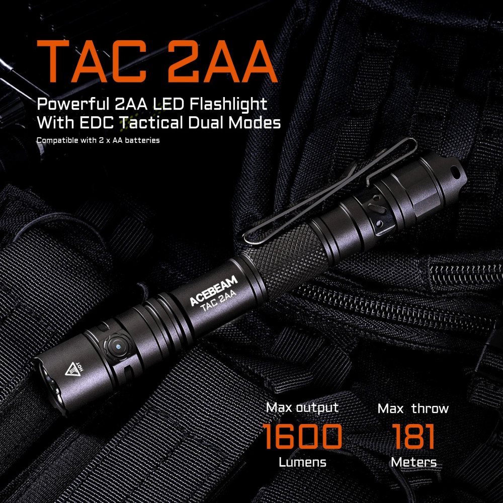 AceBeam TAC 2AA Pocket EDC 1400 Lumen Flashlight - 304 Metres - Blue