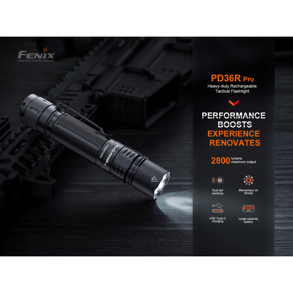 Fenix PD36R Pro Rechargeable 2800 Lumen Tactical Torch + Bonus Mini-Lite, 380 Metres